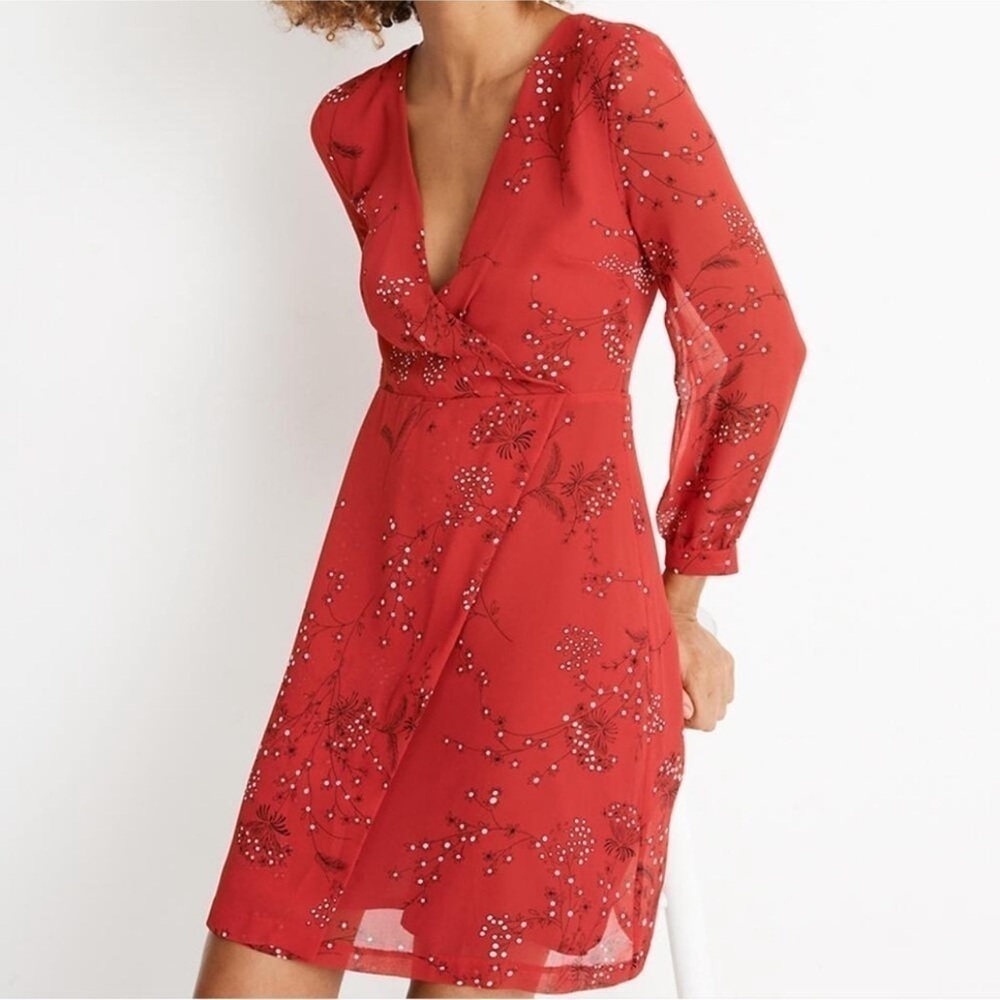 Madewell Hazlewood Red Floral Wrap Mini Dress